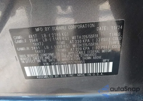 2025 Subaru Crosstrek Limited from USA, damaged, VIN 4S4GUHM61S3702955